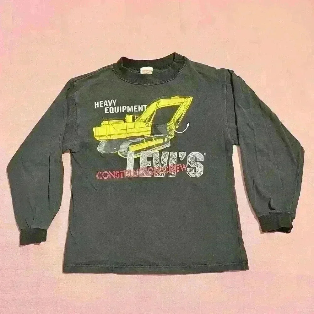 Vintage 70s 80s Levi’s Boys Heavy Construction Crew Long Sleeve Cat T Shirt 6